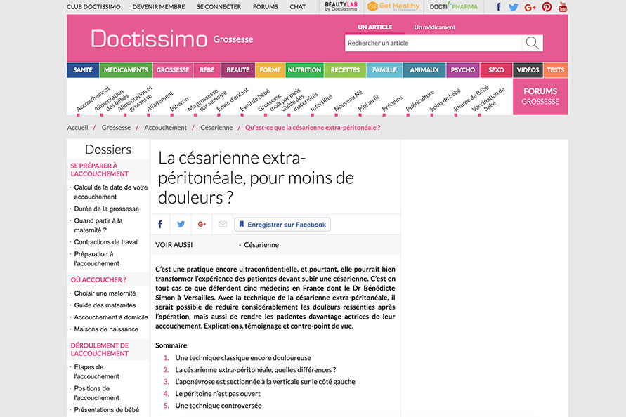 Doctissimo : La césarienne extra-péritonéale, pour moins de douleurs ?